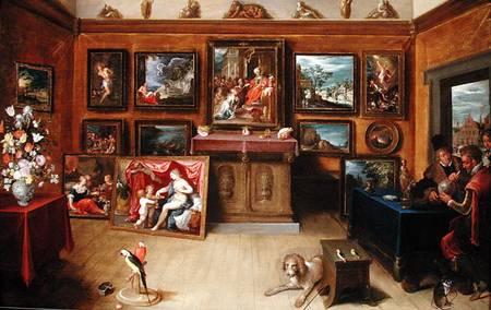 Picture Gallery with a Man of Science Making Measurements on a Globe à Frans Francken le Jeune