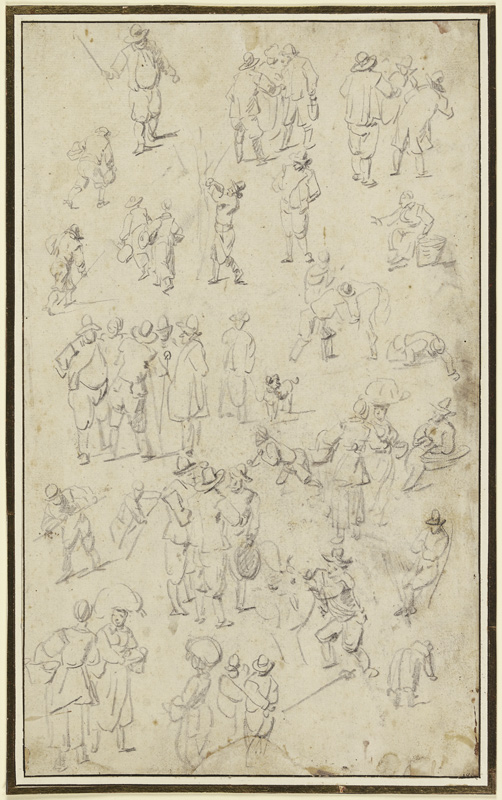 Studienblatt: Zahlreiche Figuren, einzeln und gruppiert à Frans Hals