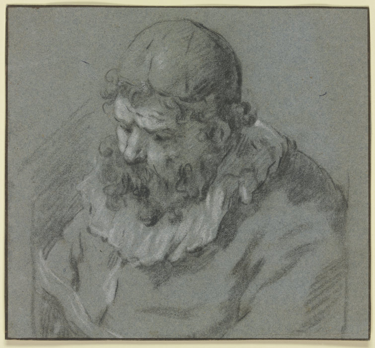 Alter niederblickender Mann mit Käppchen à Frans Hals