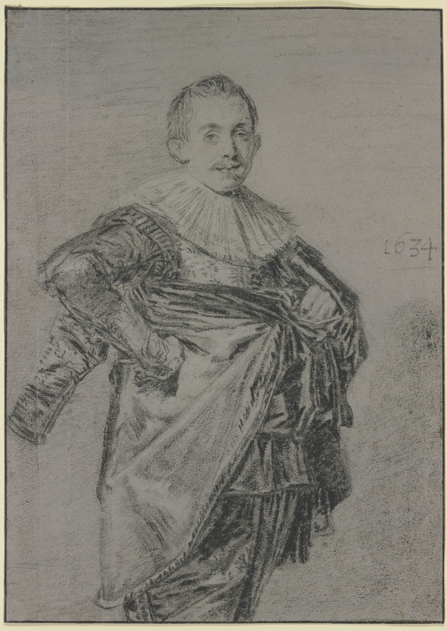 Junger stehender Mann mit Mantel und glatter Halskrause, Kniestück à Frans Hals