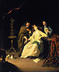 le médecin prend le poul d'une femme faible à Frans III. van Mieris