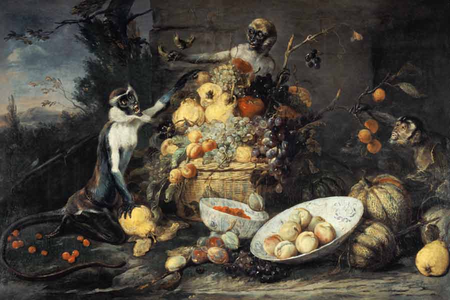 nature morte avec des fruits et des singes à Frans Snyders