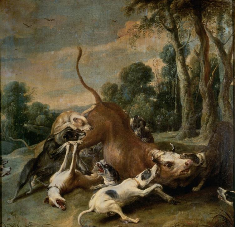 Bull Surrendered by Dogs à Frans Snyders
