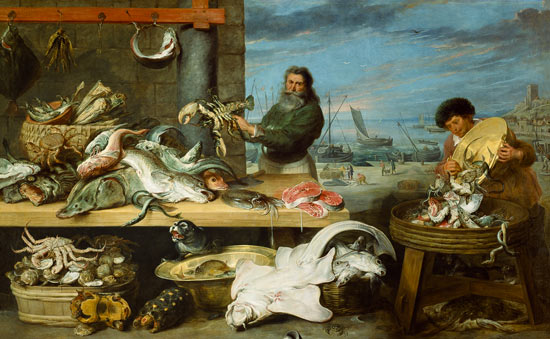 Un marché de poisson. (personnages peints par C. de Vos) à Frans Snyders