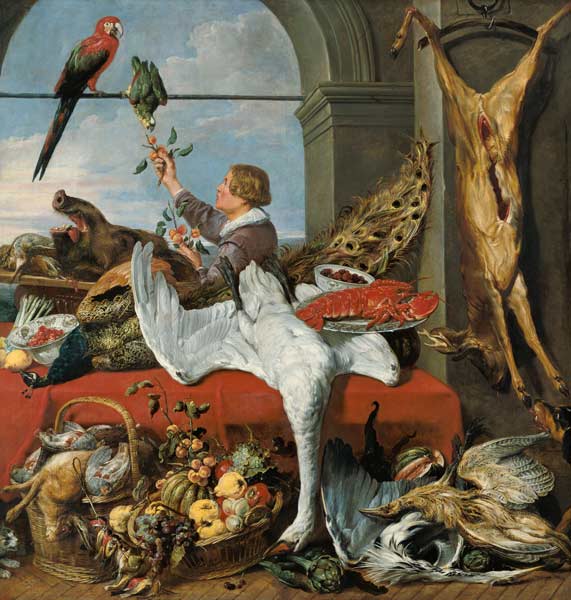 Interior of an office, or still life with game, poultry and fruit, c.1635 à Frans Snyders ou Snijders
