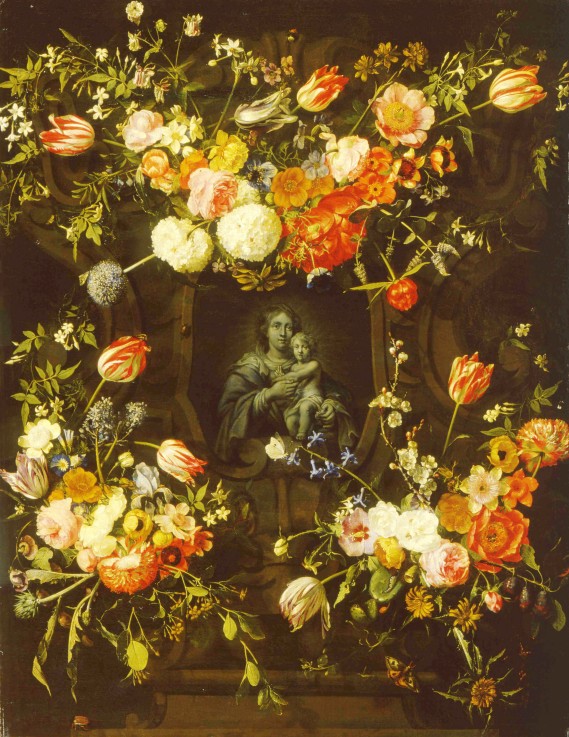 Madonna surrounded by flowers à Frans Ykens