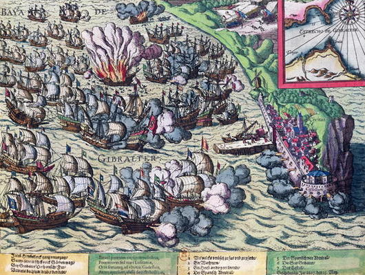 Fighting off the Coast of Gibraltar, printed on 25th May 1607 (coloured engraving) à Franz Hogenberg