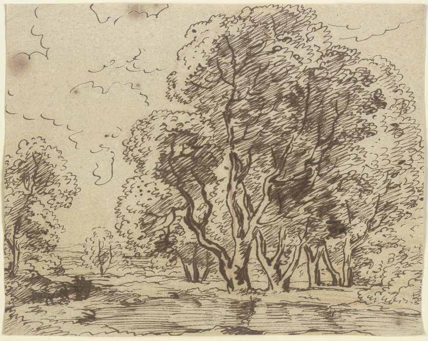 Trees by a body of water à Franz Innocenz Josef Kobell