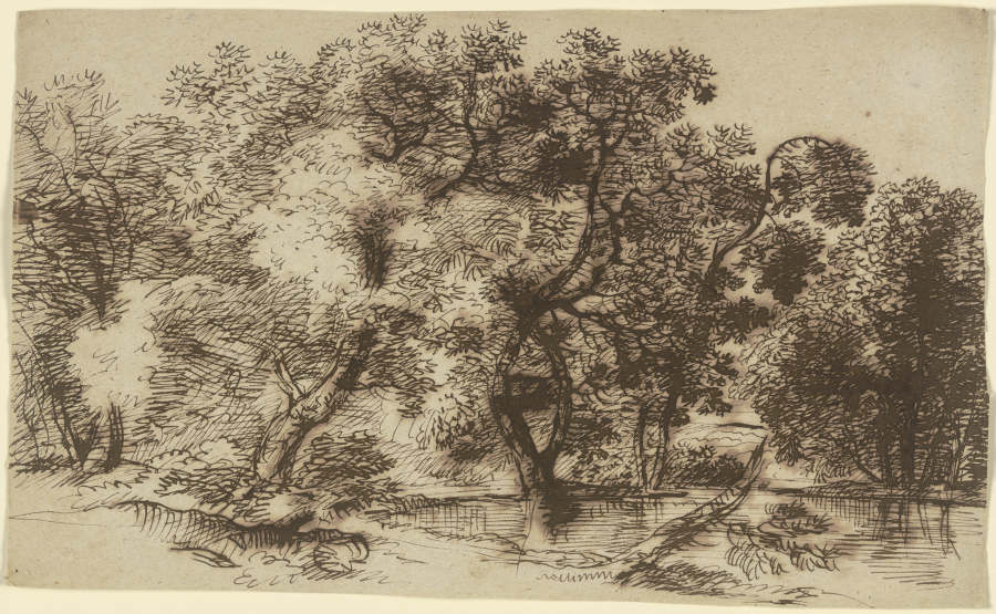 Bäume und Sträucher an einem Gewässer à Franz Innocenz Josef Kobell