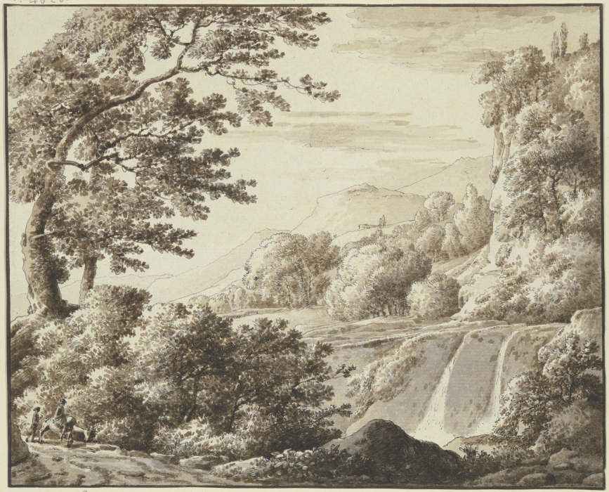 Baumreiche Landschaft mit Wasserfall à Franz Innocenz Josef Kobell