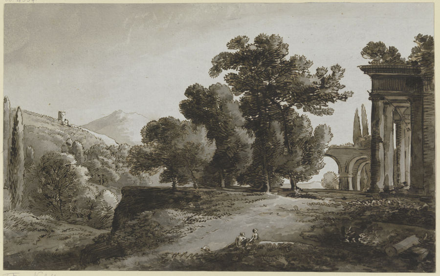 Bergige Landschaft mit antiken Ruinen à Franz Innocenz Josef Kobell