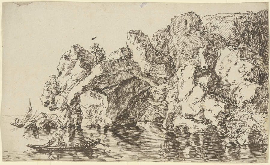Felsentor am Meer, umgeben von Segel- und Ruderbooten à Franz Innocenz Josef Kobell