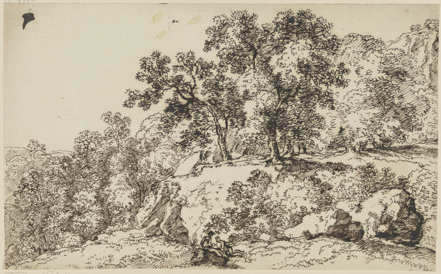 Felsige Landschaft mit Bäumen und Staffagefiguren à Franz Innocenz Josef Kobell