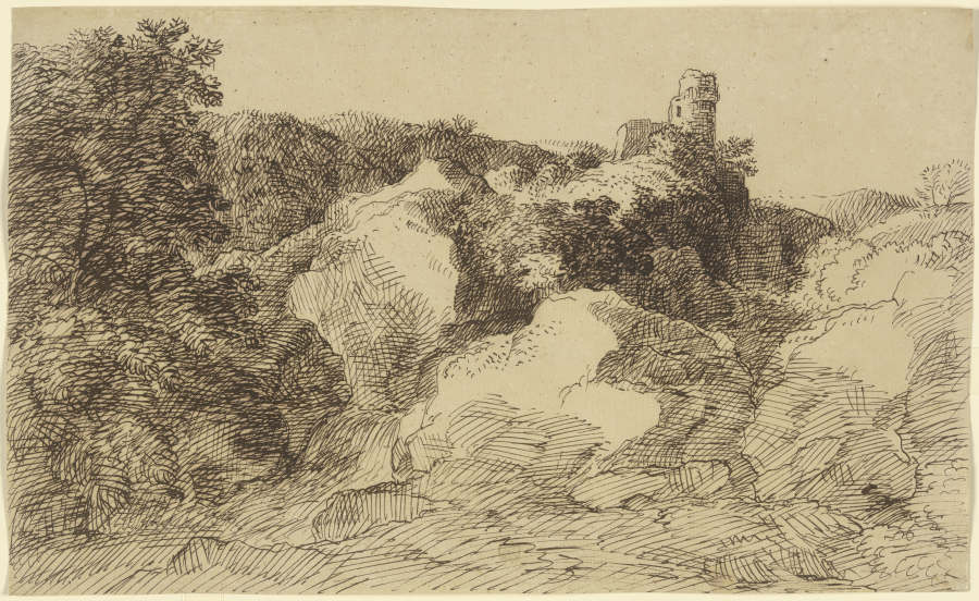 Felsige Landschaft mit Burgruine à Franz Innocenz Josef Kobell
