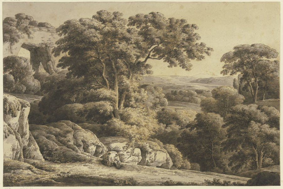 Felsige Landschaft mit großen Baumgruppen à Franz Innocenz Josef Kobell