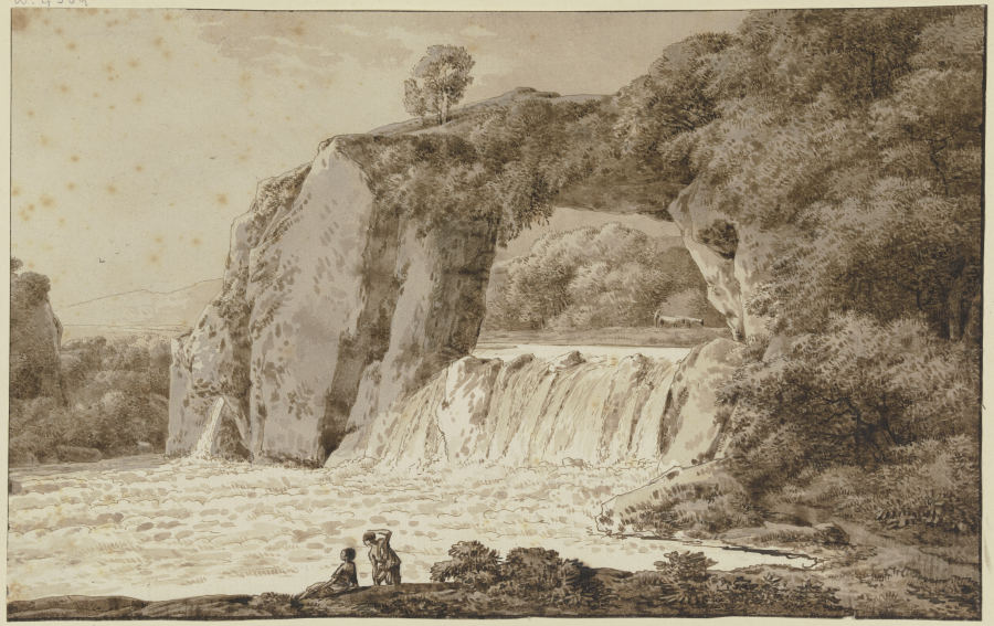 Felspartie mit Wasserfall à Franz Innocenz Josef Kobell