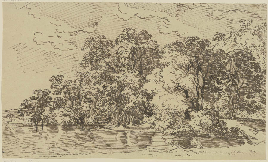Riverbank with trees à Franz Innocenz Josef Kobell