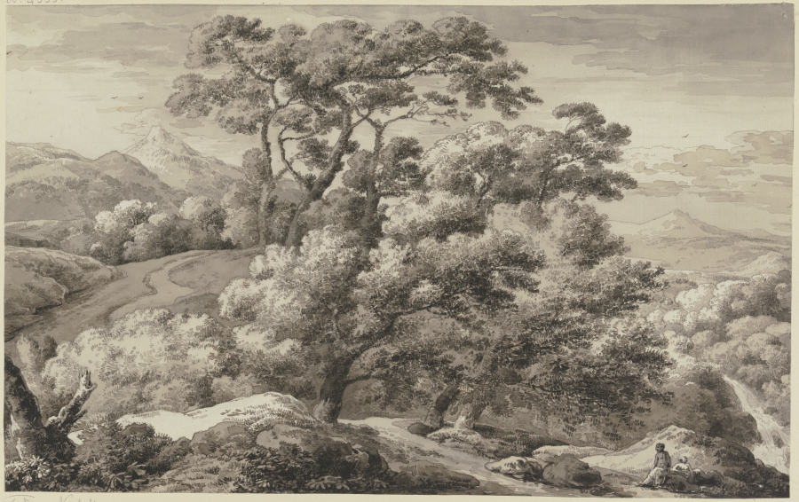 Gebirgslandschaft mit hohen Bäumen à Franz Innocenz Josef Kobell