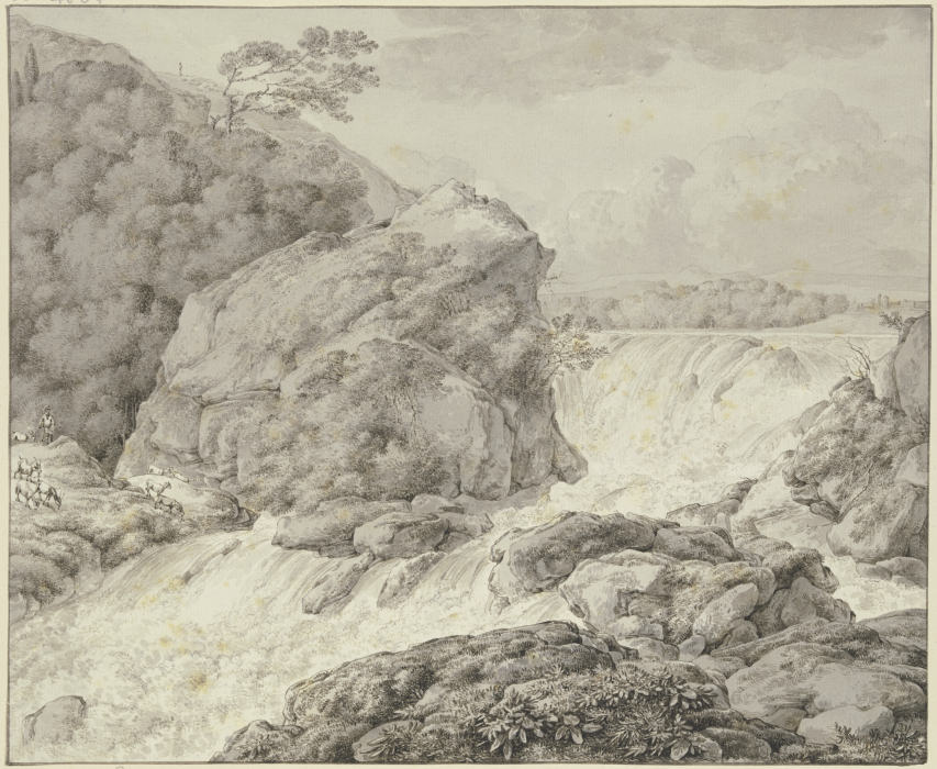 Gebirgslandschaft mit Wasserfall und Herde à Franz Innocenz Josef Kobell