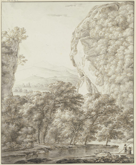 Gebirgslandschaft, rechts ein großer Felsen à Franz Innocenz Josef Kobell