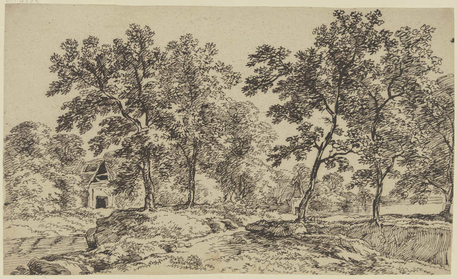 Huts between trees à Franz Innocenz Josef Kobell