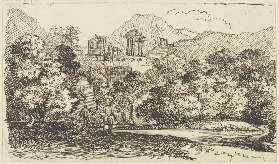 Landschaft mit antiken Ruinen und Staffagefiguren à Franz Innocenz Josef Kobell
