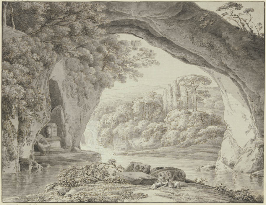 Landschaft mit Felsenbogen und antiken Monumenten à Franz Innocenz Josef Kobell