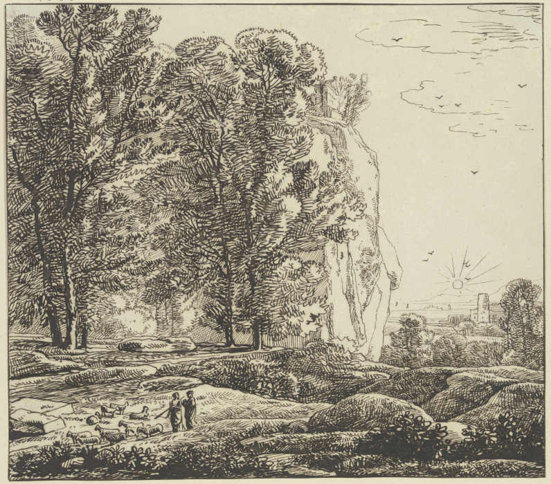Landschaft mit hohem Felsen à Franz Innocenz Josef Kobell
