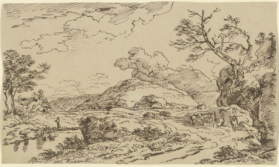 Landschaft mit Reisenden und aufziehenden Wolken à Franz Innocenz Josef Kobell