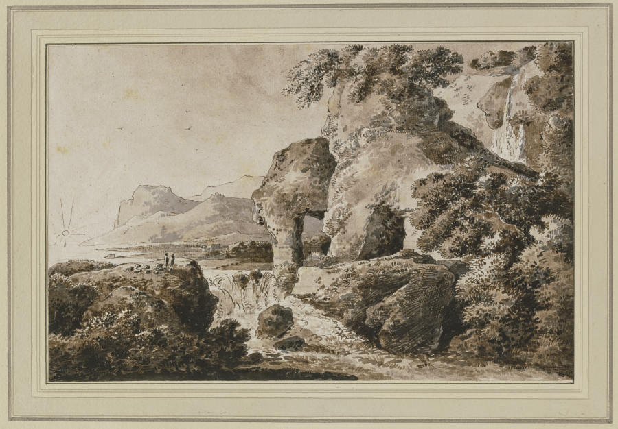 Landschaft mit Wasserfall und Felsentor à Franz Innocenz Josef Kobell