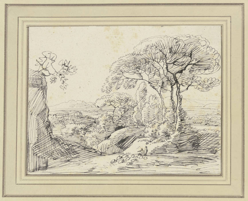 Landschaft mit weidenden Schafen unter einem großen Baum à Franz Innocenz Josef Kobell