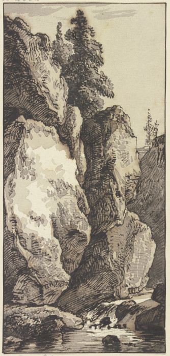 Steile Felspartie bei einem Bach à Franz Innocenz Josef Kobell