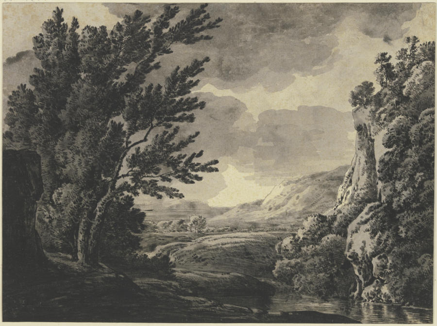 Vorgebirgslandschaft mit hohen Bäumen à Franz Innocenz Josef Kobell
