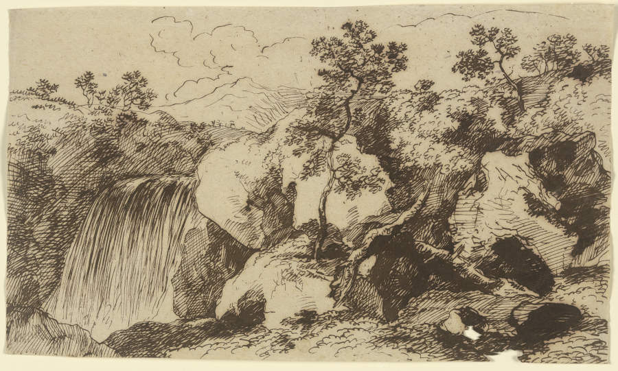 Wasserfall in einer Gebirgslandschaft à Franz Innocenz Josef Kobell