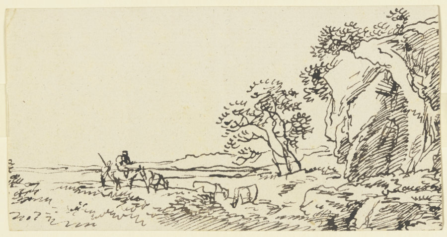 Weidelandschaft mit Vieh, rechts ein Felssporn à Franz Innocenz Josef Kobell