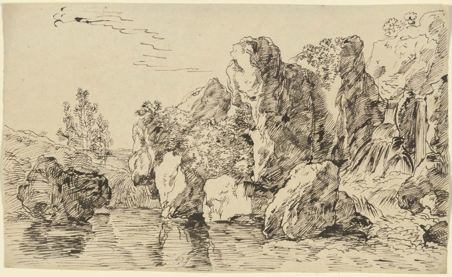 Zerklüftete Felsen an einem Gewässer à Franz Innocenz Josef Kobell