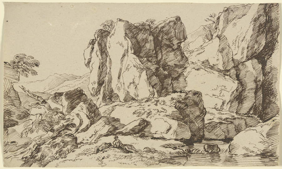Zerklüftete Felswand in einem Gebirge à Franz Innocenz Josef Kobell