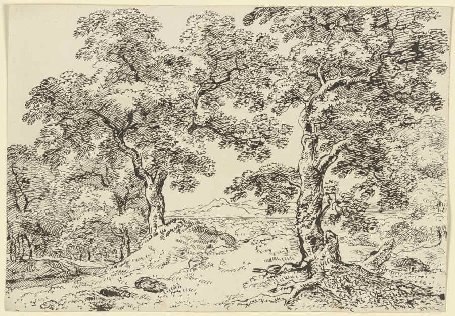Zwei Laubbäume in der Landschaft stehend à Franz Innocenz Josef Kobell