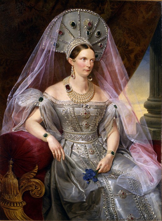 Portrait of Empress Alexandra Fyodorovna (Charlotte of Prussia), in kokoshnik à Franz Krüger