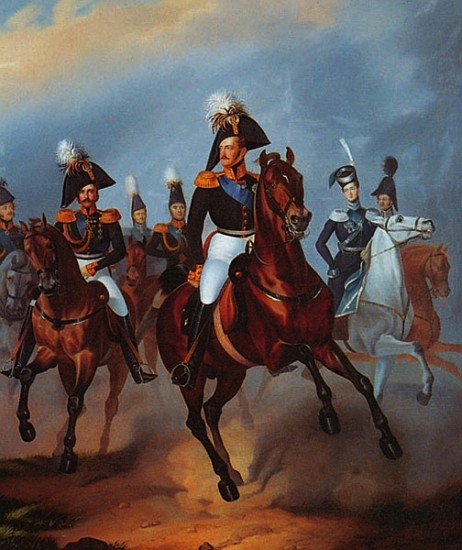Nicholas I with his officers à Franz Kruger