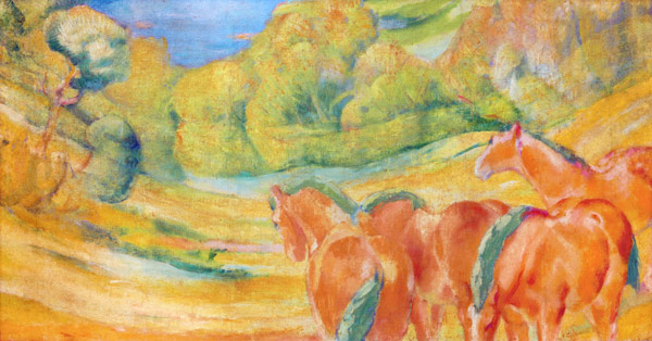 Große Landschaft I (Landschaft mit roten Pferden) à Franz Marc