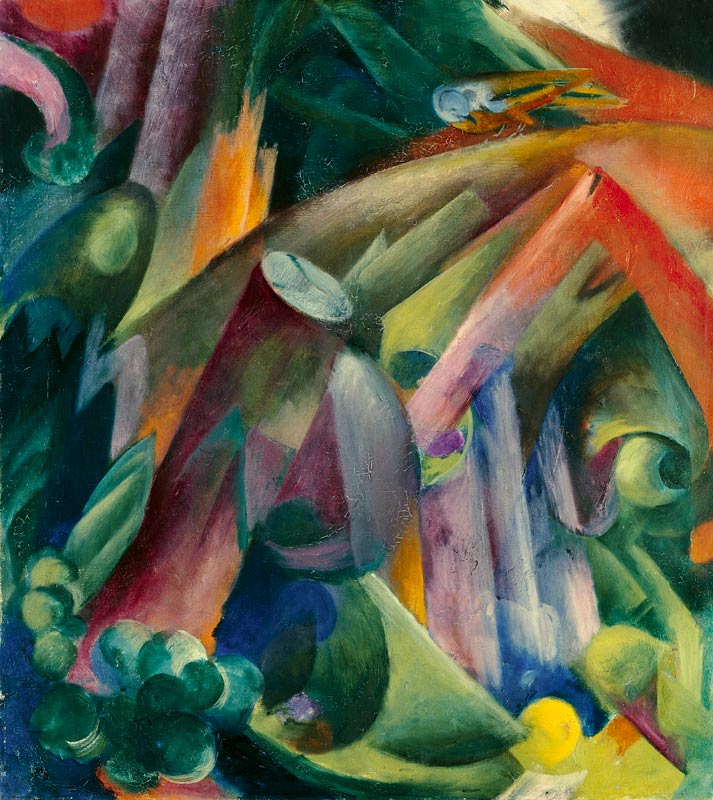 intérieur de la forêt avec l'oiseau à Franz Marc