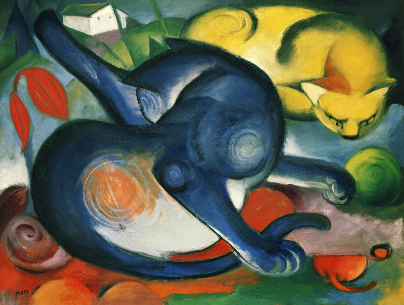 deux chats, bleu et jaune. à Franz Marc