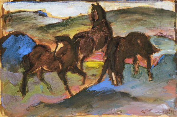 chevaux sur le pâturage II  (Trois chevaux) à Franz Marc