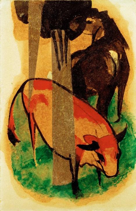 Black Brown Horse and Yellow Cow à Franz Marc