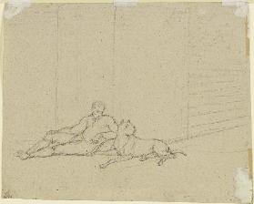 Reclining man with mastiff