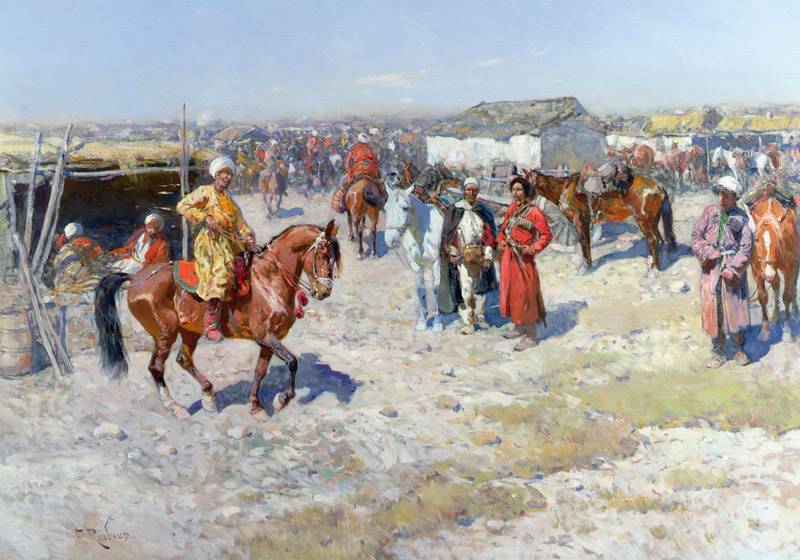 Central Asian Horse Market (oil on canvas) à Franz Roubaud
