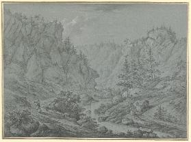Felsiges Tal mit hohen Tannen (Martinet de Roches)