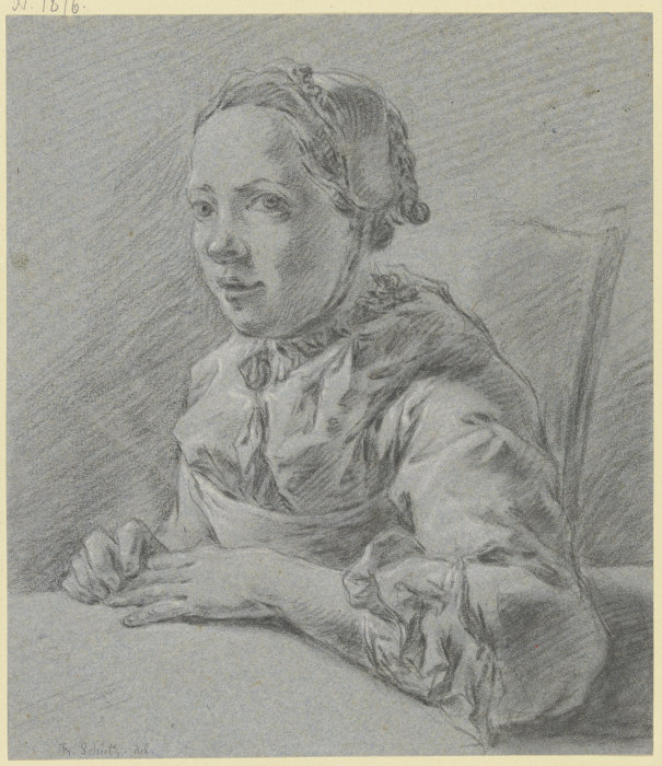 Junges Mädchen im Dreiviertelprofil nach links, an einem Tisch sitzend à Franz Schütz