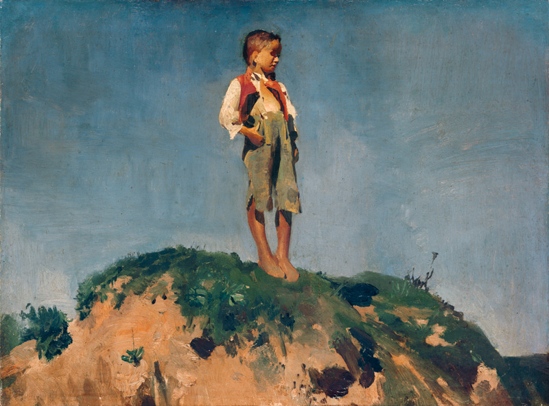 jeune berger sur une colline d'herbe à Franz von Lenbach